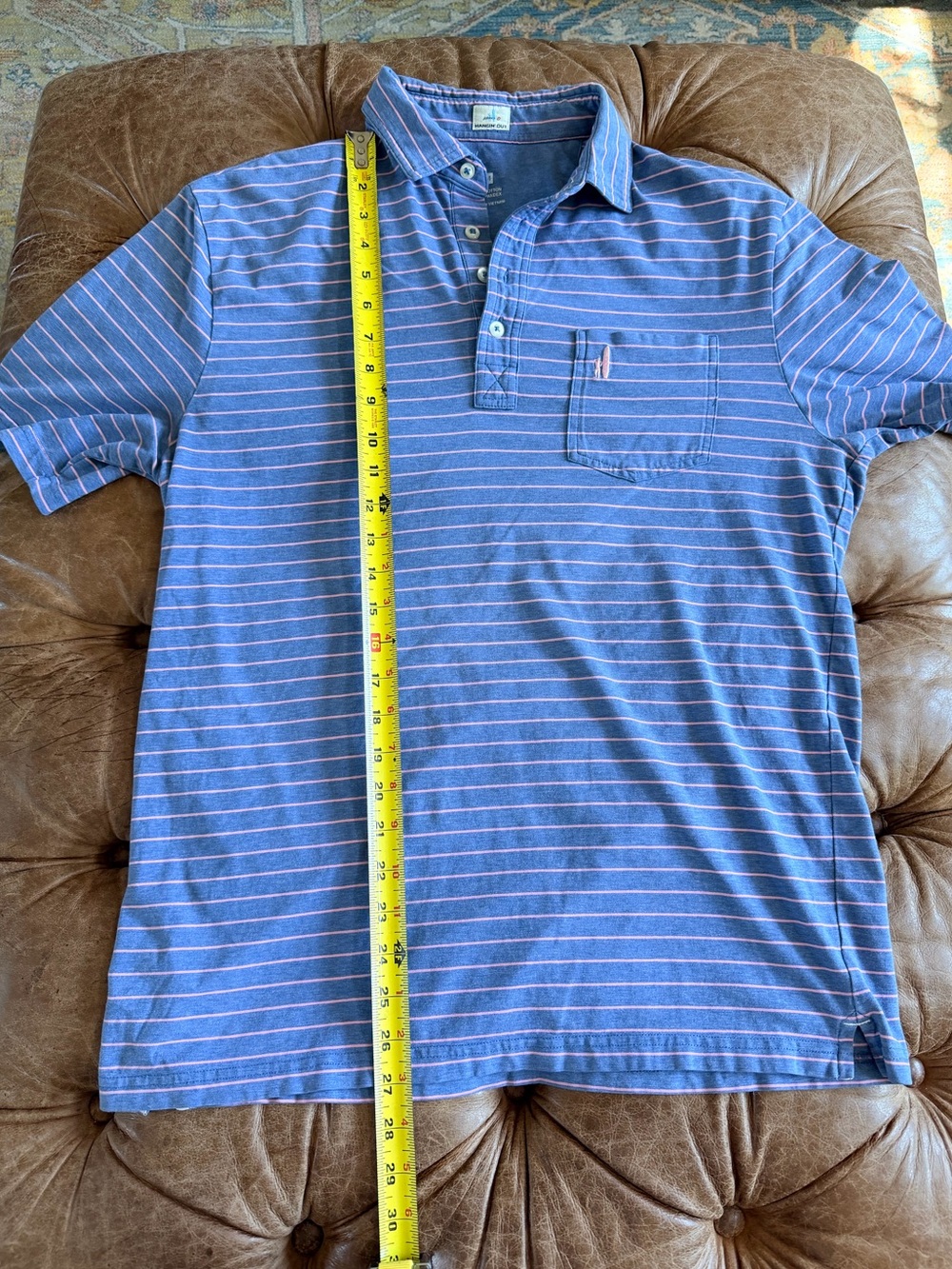 Johnnie-O Hangin’ Out Polo Shirt Blue Pink Stripe Short Sleeve Men’s M